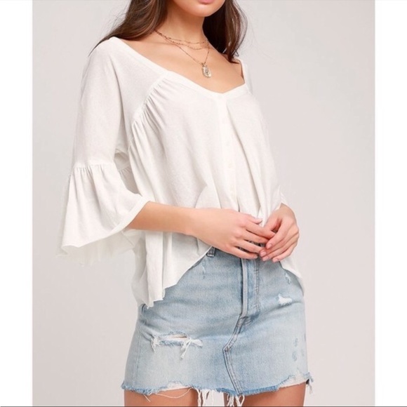 Free People White Sweet Little Tee Button Up Blouse - Picture 13 of 13